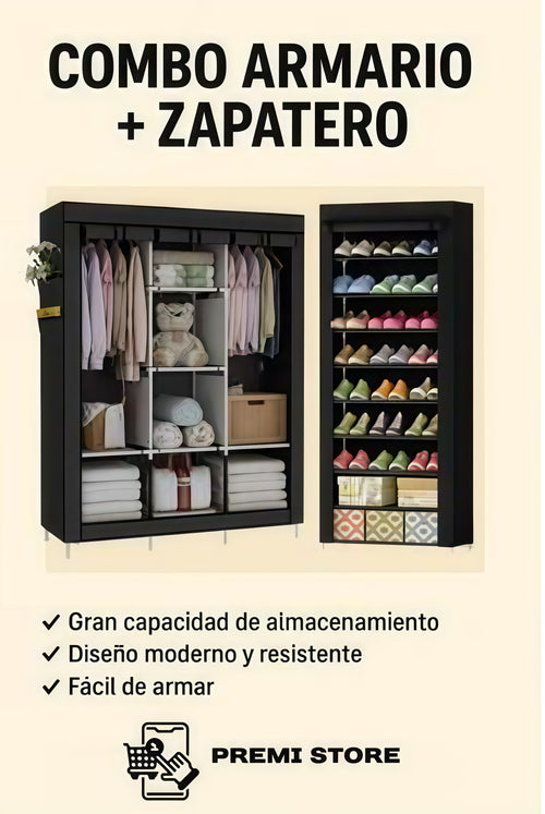 Combo Armario 3 Puestos + Zapatero de 9 Niveles