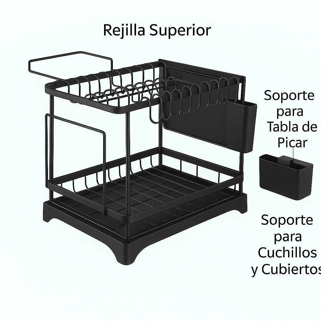 Escurridor de Platos 4 en 1 – 2 Niveles – Ahorra Espacio en tu Cocina