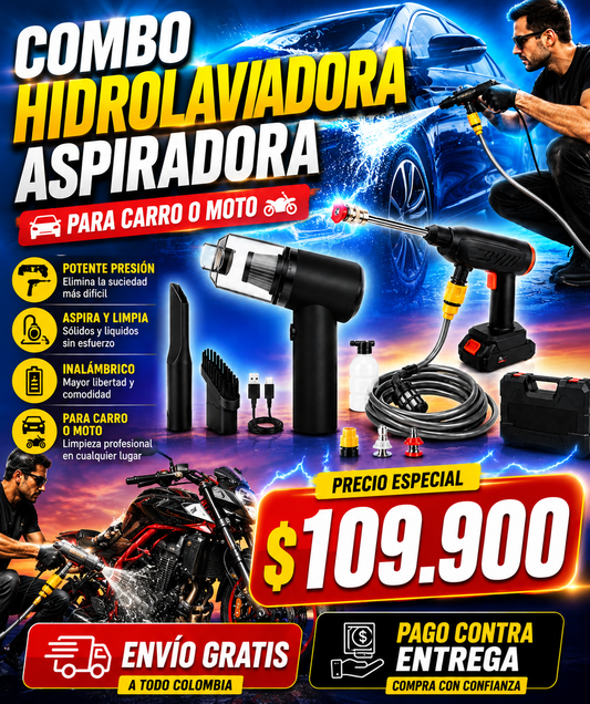 🧼💦 COMBO HIDROLAVADORA INALÁMBRICA + ASPIRADORA PORTÁTIL 💨✨