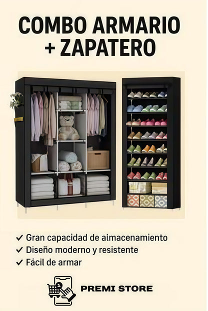Combo Armario 3 Puestos + Zapatero de 9 Niveles