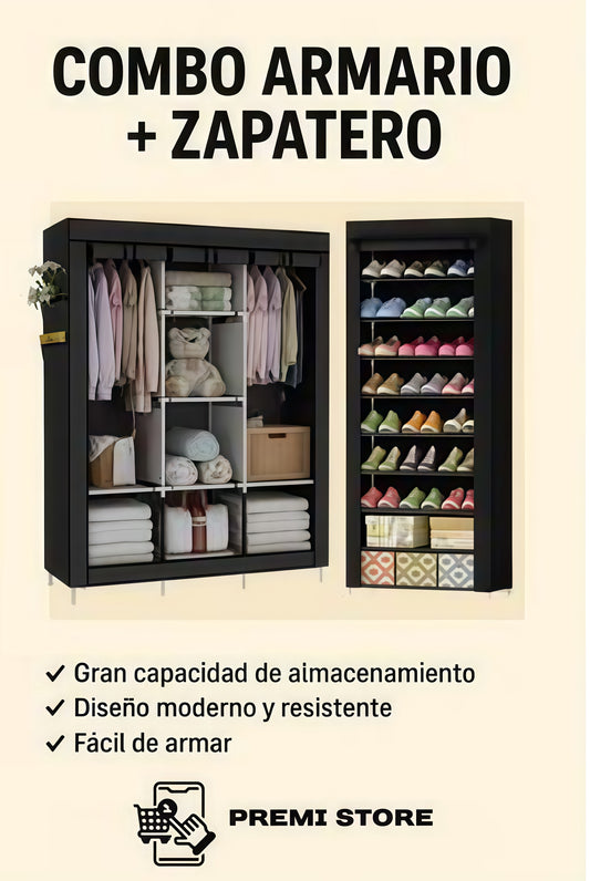 Combo Armario 3 Puestos + Zapatero de 9 Niveles
