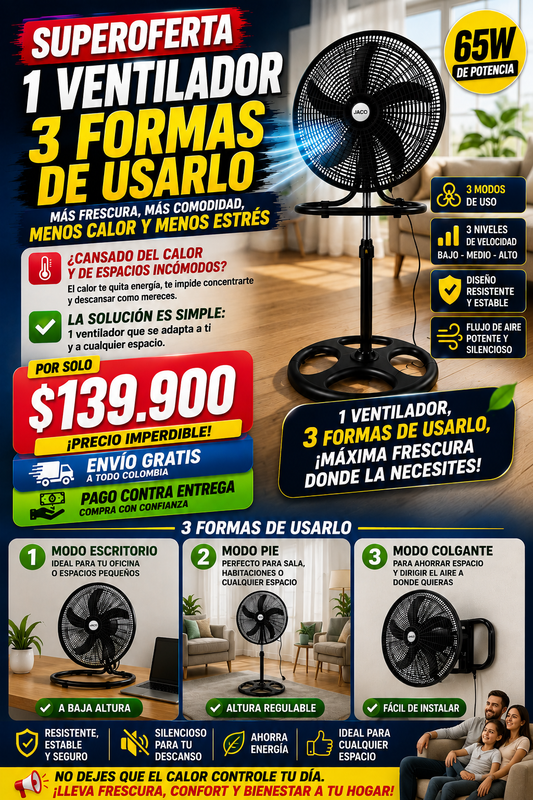 1 Ventilador de 18 pulgadas 3 formas de usarlo
