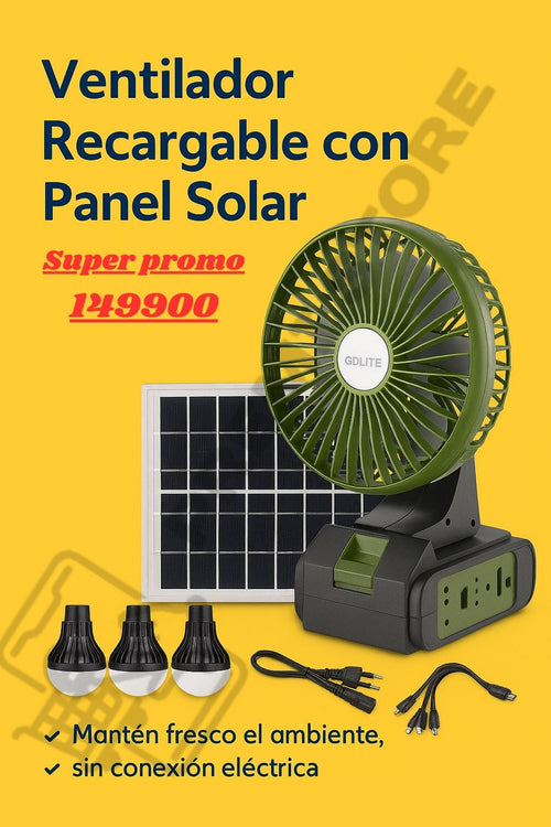 Ventilador Usb, Panel Solar Y 3 Bombilla